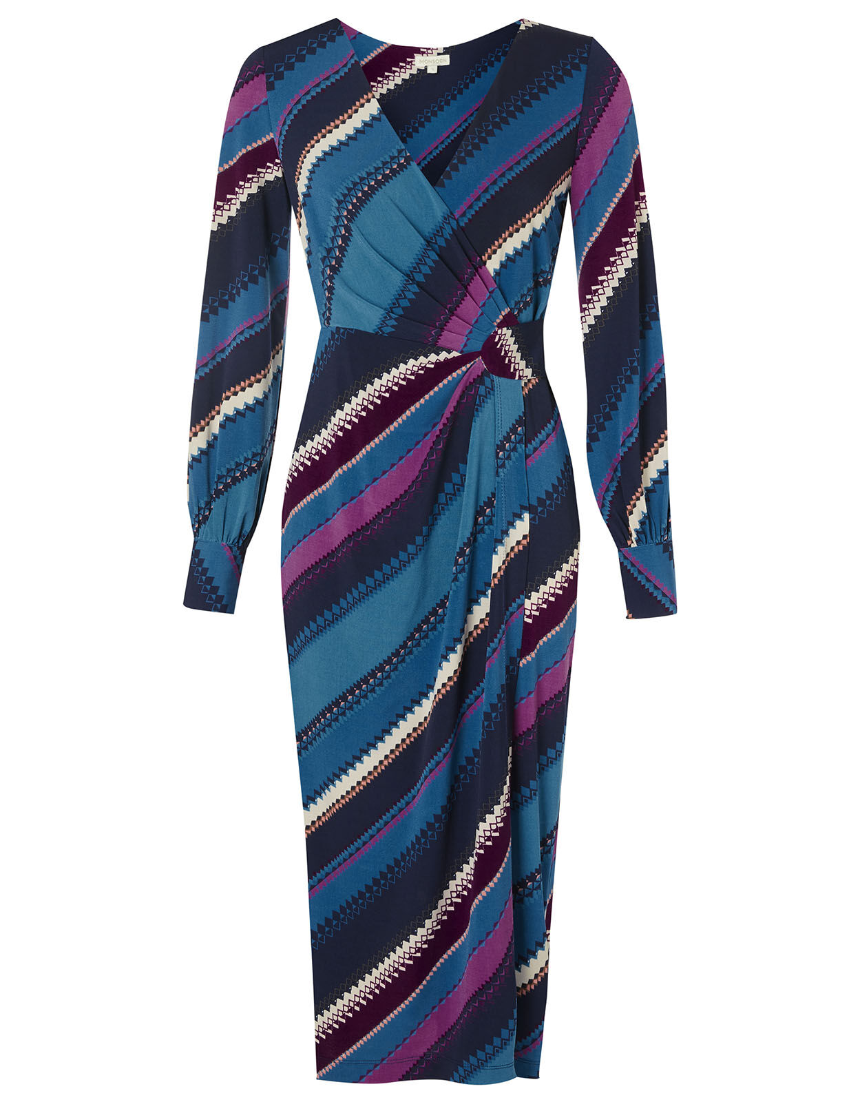 Stripe Print Wrap Jersey Midi Dress ...